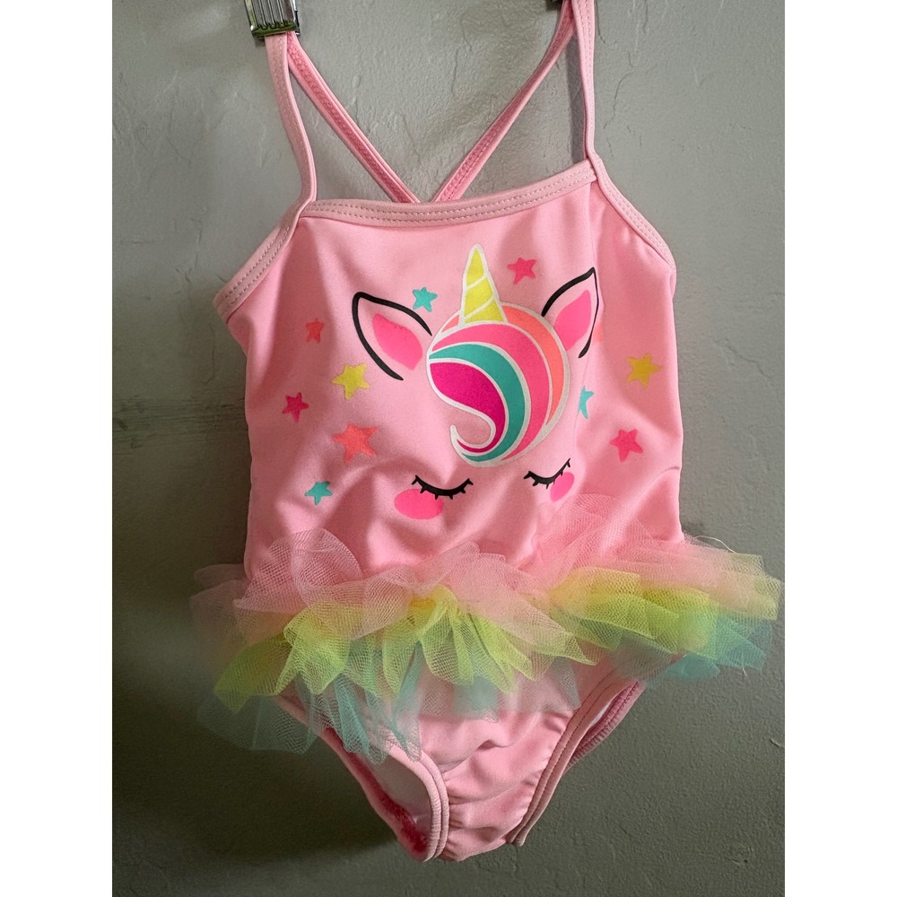 Wonder‎ Nation Baby Girls Pink Unicorn Tutu One Piece Swimsuit Rainbow Size 12M